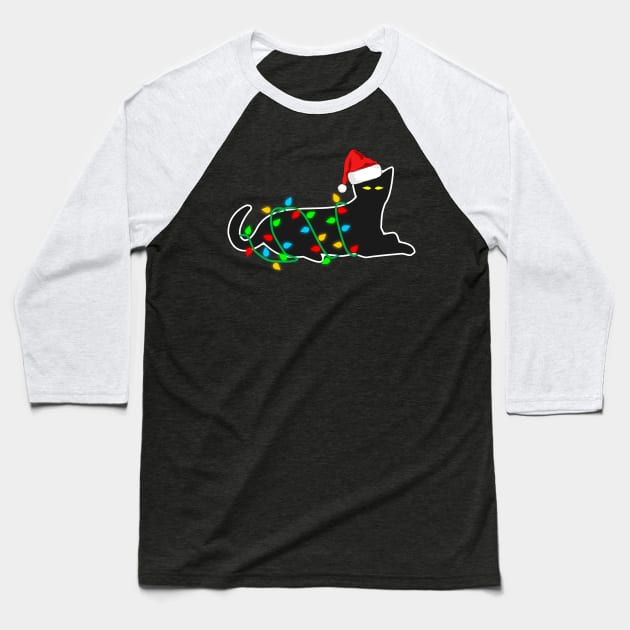 Black Cat tangled in Christmas lights Baseball T-Shirt by The Green Path